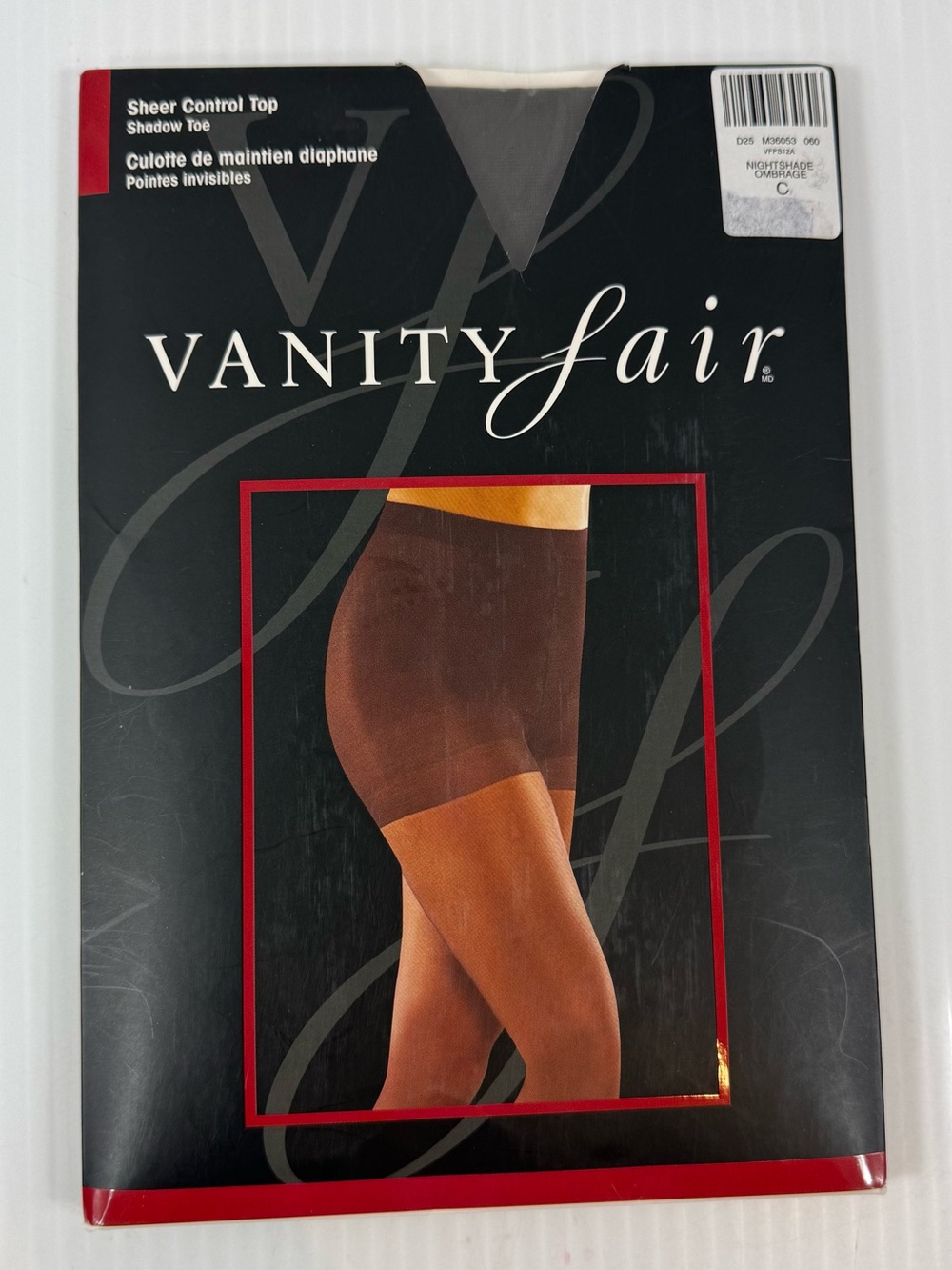 Vtg Vanity Fair Sheer Control Top Pantyhose w/ Shadow Nightshade Toe Sears Sz C
